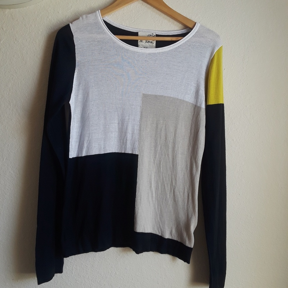 M. Rena Colorblock Cowl Sweater in Black, White, Gray & Yellow